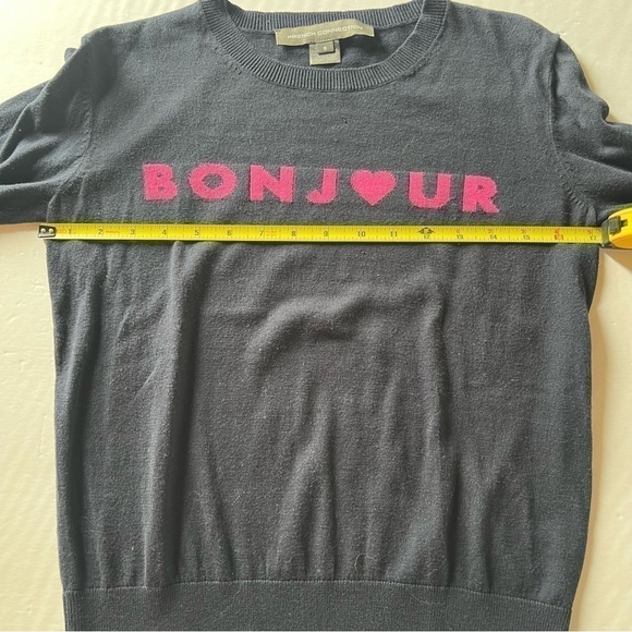 French Connection navy cotton sweater "Bonjour" graphic preppy lightweight sz S - Picture 5 of 6